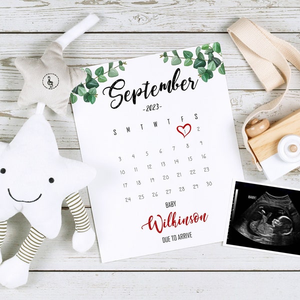 September 2023 Custom PREGNANCY ANNOUNCEMENT Calendar, Social Media Baby Announcement, Baby Due date printable calendar, Personalized month