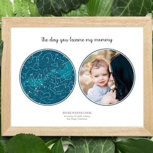 Le jour où vous êtes devenue ma maman, carte photo du ciel pour maman, carte du ciel personnalisée pour maman, cadeaux personnalisés pour maman et son fils, cadeau mère fille, cadeau fête des mères