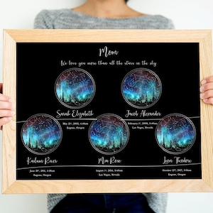 Personalizado 5 mapa de estrellas imprimir Regalo del día de las madres, Mapa de estrellas personalizado por fecha y ubicación, Regalo de papá de night sky print, Mapa personalizado de constelaciones estelares