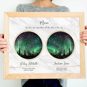 REGALO DEL DÍA DE LAS MADRES, Mapa de estrellas personalizado, Regalo para mamá de hija, Regalo de Navidad personalizado para papá, Regalo de cumpleaños, Mapa de estrellas de 2 ubicaciones
