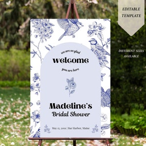 Blue Toile Bridal Shower Sign, Something blue before I do, Dusty Floral Chinoiserie Poster, Elegant Vintage French Garden Tea Party Template