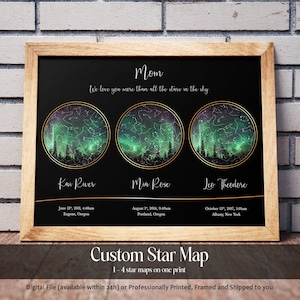Carte des étoiles à 3 emplacements, cadeau personnalisé pour la fête des mères, cadeau pour maman, cadeau pour la fête des pères, cadeau d'anniversaire pour maman et papa, impression de ciel nocturne, STAR MAP