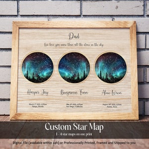 Mapa de estrellas REGALO PARA PAPÁ, Regalo del día del padre, Regalo del día de la madre, Mapa de ubicación personalizado 2 3 4, Regalo del abuelo, Regalo de cumpleaños de papá, Regalo de última hora de papá