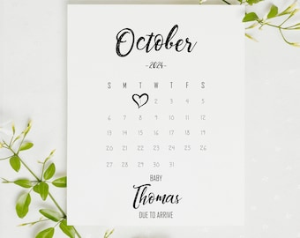 October 2024 Custom PREGNANCY ANNOUNCEMENT Calendar, Social Media Baby Announcement, Baby Due date printable calendar, Personalized month