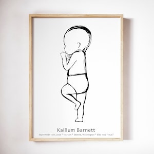 GEBURTSPOSTER im Maßstab 1:1, Personalisiertes BabyPoster, Baby Skizze, Individuelles Neugeborenen Poster, Kinderzimmer Wandkunst, Baby Line Art, Geburtsanzeige Geschenk