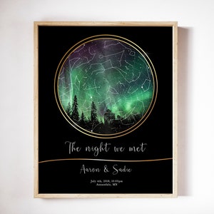 Mapa de estrellas Regalo personalizado para el compromiso del aniversario de bodas Navidad, Regalo nocturno de Parejas de Sky Print, La noche en que conocimos el mapa de constelaciones