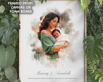 Mother's Day Watercolor Portrait from photo, Custom Mom and Child Gift, Mom Birthday gift, Personalized Mom Art Print, Digital or Printed
