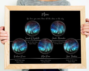 Custom 5 star map print Mothers day gift, Custom Star Map By Date and Location, Night Sky Print Dad gift,Personalized Star Constellation Map