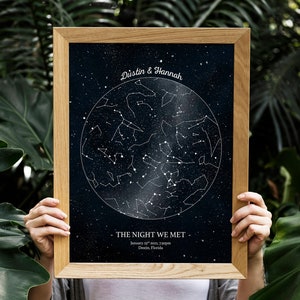 Carte des étoiles personnalisée par date, carte des étoiles personnalisée, impression du ciel nocturne, cadeau d'anniversaire, cadeau de mariage, cadeau de la Saint-Valentin, cadeau pour lui ou elle