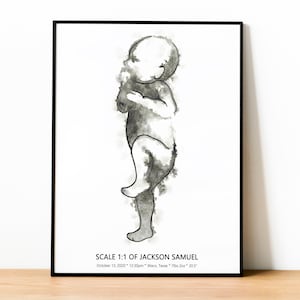 PÓSTER DE NACIMIENTO en Escala 1:1. Póster de bebé personalizado, Regalo de nacimiento personalizado para nuevos padres, Impresión de recién nacidos, Estadísticas de nacimiento de bebés, Acuarela digital