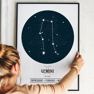 Benutzerdefinierte Sternzeichen ZWILLINGE, Horoskop Druck, Astrologie Druck, Sternenkarte, personalisierte Konstellation Kunst, Sternzeichen Wandkunst, Geburtstagsgeschenk