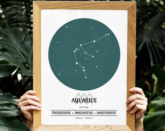 Personalized zodiac print Aquarius, Horoscope Print, Astrology Print, Star Map, Zodiac Constellation, Star Sign Wall Art, Birthday gift