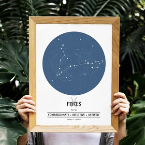 PISCES Personalisierte Sternzeichen Druck, Horoskop Druck, Astrologie Druck, Sternbild, Benutzerdefinierte Sternbild, Sternzeichen Wandkunst, Geburtstagsgeschenk