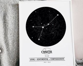 CANCER personalized Constellation print, Horoscope Print, Astrology Print, Star Map, Zodiac Wall Art, Star Sign Wall Art, Birthday gift idea