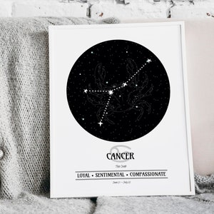IMPRESSION DE CONSTELLATION PERSONNALISÉE CANCER, Impression d’horoscope, Impression d’astrologie, Carte des étoiles, Art mural du zodiaque, Art mural des signes stellaires, Idée cadeau d’anniversaire