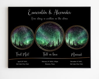 Personalized Star Map Couples gift, Birthday gift idea for mom and dad, Married Engaged First met, Custom Family Night sky Print
