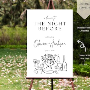 The Night Before Welcome Sign Template, Hand Drawn Rehearsal Dinner Welcome Sign, Whimsical wedding sign, Doodle, Printable Instant Download