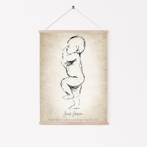 GEBURTSPOSTER im Maßstab 1:1. Personalisiertes BabyPoster, Personalisiertes Geburtsgeschenk für neue Eltern, Neugeborenen Linie Kunstdruck, Baby Geburtsanzeigen, Vintage