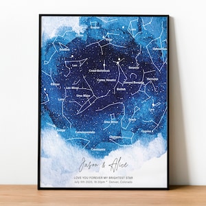 NIGHT SKY PRINT, Mapa estelar personalizado, Impresión personalizada, Regalo de astronomía, Ideas de regalo de San Valentín para marido, Regalo de aniversario de boda