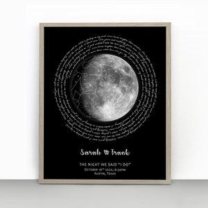 STERNKARTE Mondphase Geschenk Frau Ehemann, benutzerdefinierte Monddruck, personalisiertes Hochzeitsgeschenk zum 1. Jahrestag Hochzeitsgeschenk, Nachthimmel Kunst