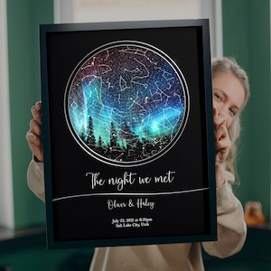 Regalo de aniversario con mapa estelar, cielo nocturno por fecha, impresión de cielo nocturno, mapa estelar enmarcado, mapa estelar personalizado, impresión de cielo nocturno personalizada, noche en la que conocimos estrellas