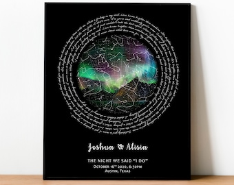 First dance song lyrics  and STAR MAP Personalized wedding gift, 1st 2nd anniversary gift, Custom night sky map, Valentines gift for husband