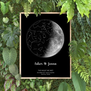Star map and Moon Phase print, Custom star map, Personalized moon phase by date, Wedding Anniversary birthday gift for her, The night we met