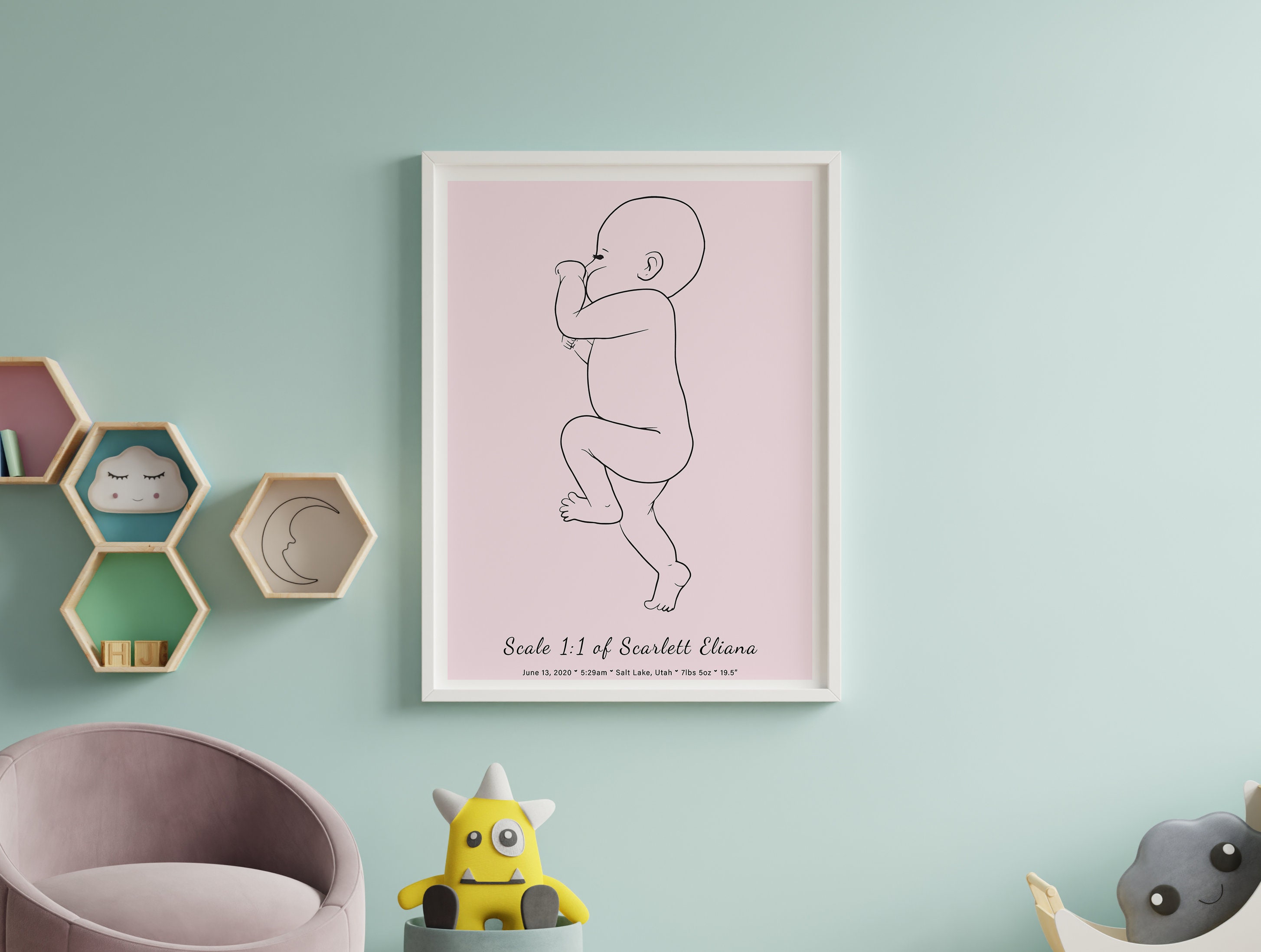 THE BIRTH POSTER in Scale 1:1, Baby Sketch, Custom Newborn Poster ...