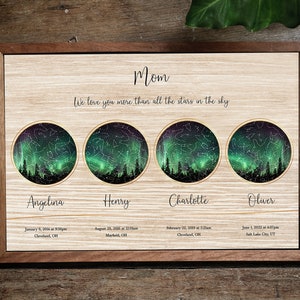 Mapa de estrellas de ubicación personalizado 2 3 4, regalo para mamá de niños, regalo personalizado del día de la madre, regalo de cumpleaños papá, mapa de cielo nocturno de 2 3 4 ubicaciones