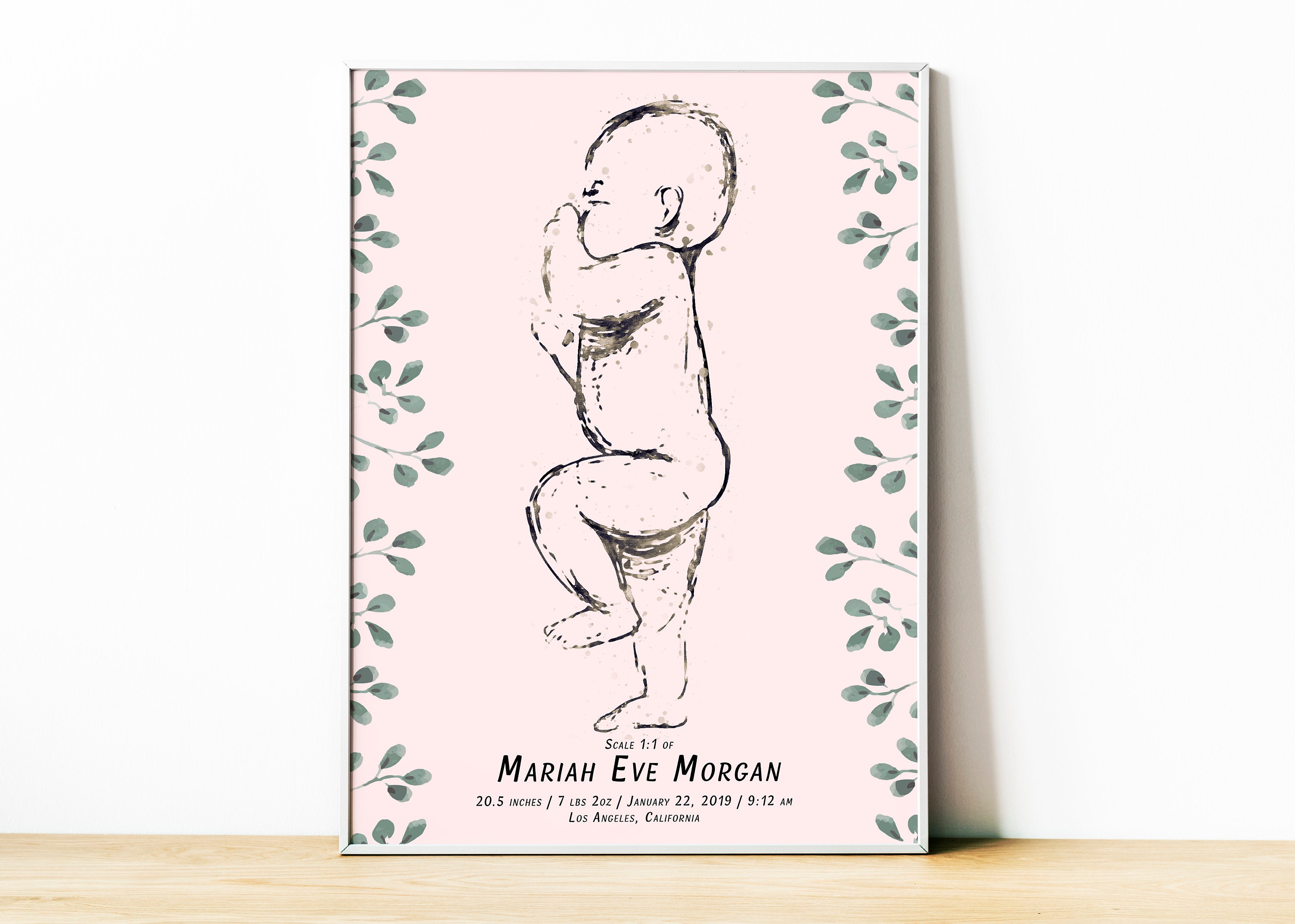 Birth Poster in Scale 1:1, Personalized Baby Poster,watercolor Baby ...