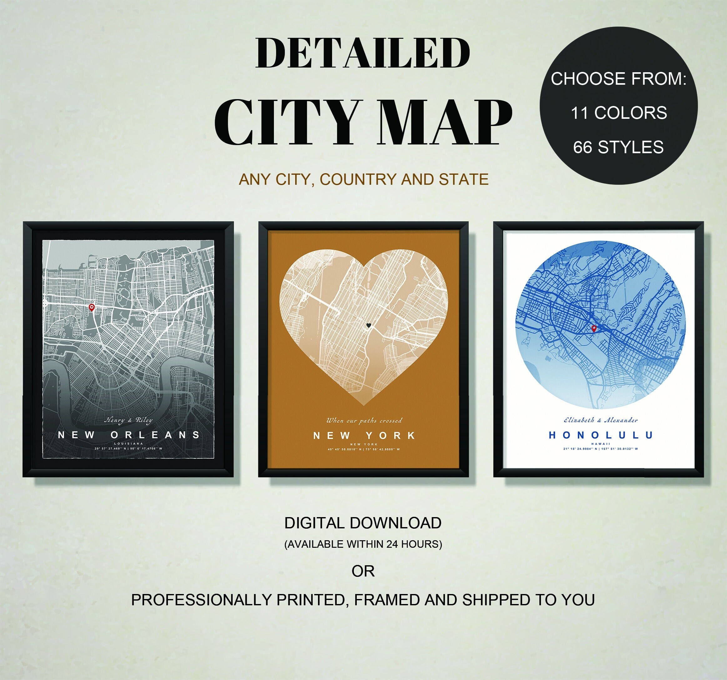 Custom MAP, Custom City Map, Personalized Map Print, Travel Map Gift ...