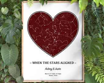 HEART STAR MAP by date, Night we met anniversary gift, Newlywed Couple gift idea, Personalized Valentines day gift, Gift for her, Wife gift