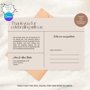 rustic wedding thank you card

printable photo note card

wedding announcement card

unique wedding thank yous

4x6 wedding Canva template

digital thank you card design

Canva editable wedding design

cute wedding photo thank you

DIY printable wedding postcard

editable photo thank you card

printable newlywed postcard

just married thank you card

chic retro thank you design

minimalist thank you postcard

wedding day photo postcard