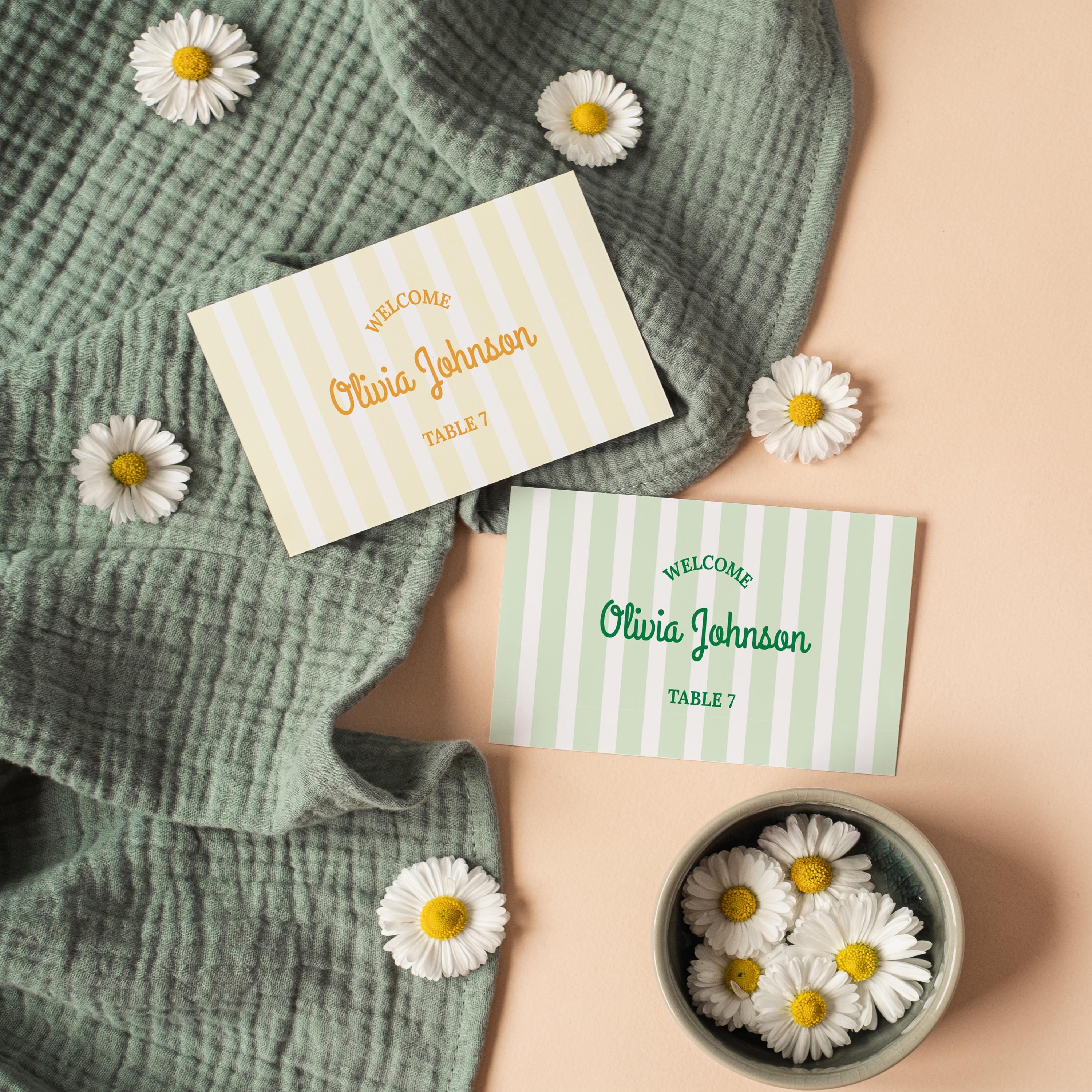 Editable Striped Place Card Template, Printable Name Tags for Wedding ...