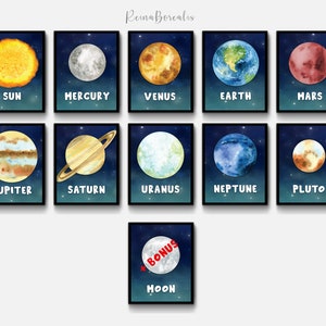 Watercolor SOLAR SYSTEM PLANETS Set of 10 Prints, Printable Wall Art ...