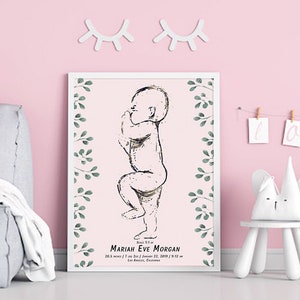 Birth Poster in Scale 1:1, Personalized Baby Poster,watercolor Baby ...