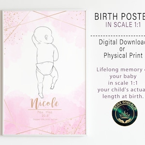 Geburtsposter im Maßstab 1:1, Personalisiertes BabyPoster, Personalisiertes BabyPoster, Neugeborenen Druck, Geschenk für Mama Papa, Kinderzimmer Wandkunst Dekor