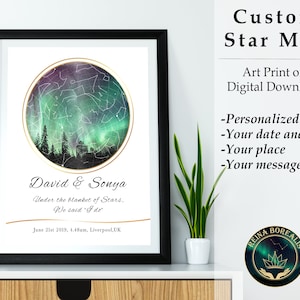 1er anniversaire Personnalisé WEDDING NIGHT SKY star map Print, Paper anniversary gift Ideas for Wife Husband, Engagement Couples gift Prints