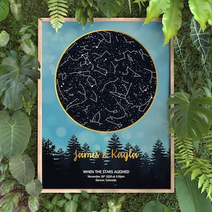 MAPA DE ESTRELLAS, mapa de estrellas personalizado por fecha, regalo del 1er aniversario, impresión del cielo nocturno, mapa de estrellas personalizado, gráfico de estrellas personalizado, regalo de cumpleaños para él
