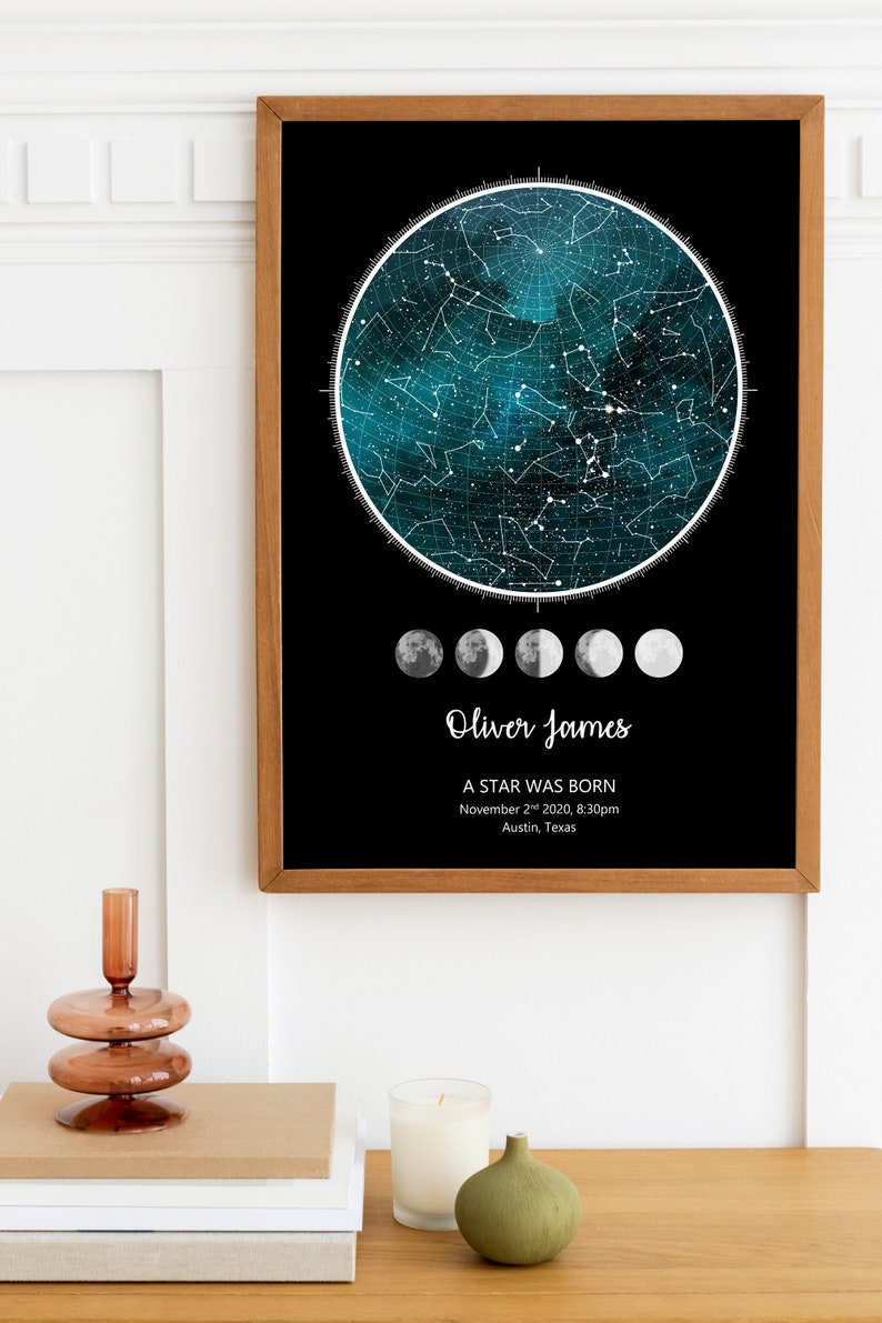 "When you were born" sky map is the perfect gift for new parents, newborn baby gift, coming from hospital gift, birthday gift, baptism gift or any other special moment you would like to freeze in time. The color shown here is the Blue Sky.
modern minimalist star map print
black and white constellation art
framed star map wall decor
digital download night sky map
astronomy wall art for living room
celestial wall print
northern lights star map design
elegant star chart
digital printable star map