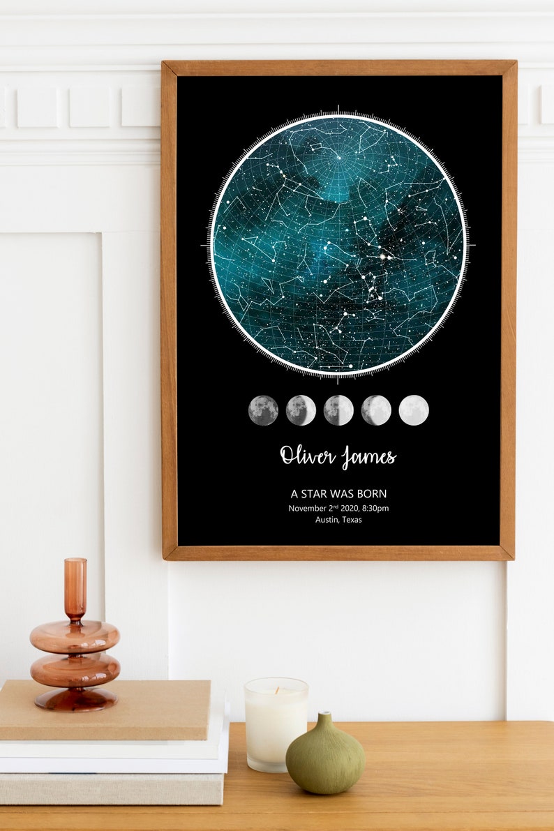 The day YOU WERE BORN Custom Star Map, Constellation Chart, Map of the Night Sky, Star Chart print, Personalized Star Map,21st birthday gift image 5