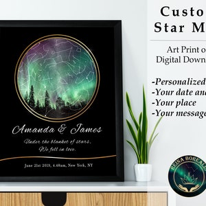Custom WEDDING NIGHT SKY mapa de estrellas Imprimir, Regalo del Día de San Valentín Ideas para la esposa Marido ella él, Pareja Pareja Aniversario Gráfico Póster Arte