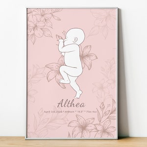 Geburtsposter im Maßstab 1:1, Personalisiertes Baby Poster, Baby Illustrationen, Neugeborenen Drucke. Geschenk für neue Mama und Papa, digitaler Download