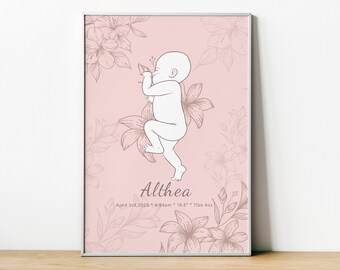 Birth Poster in Scale 1:1, Personalized Baby Poster, Baby illustrations, Newborn Prints. Gift for new mom and dad, digital download