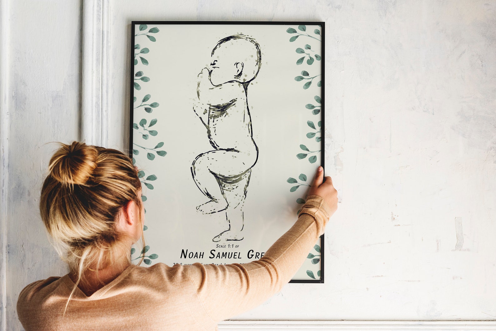 Birth Poster in Scale 1:1, Personalized Baby Poster,watercolor Baby ...