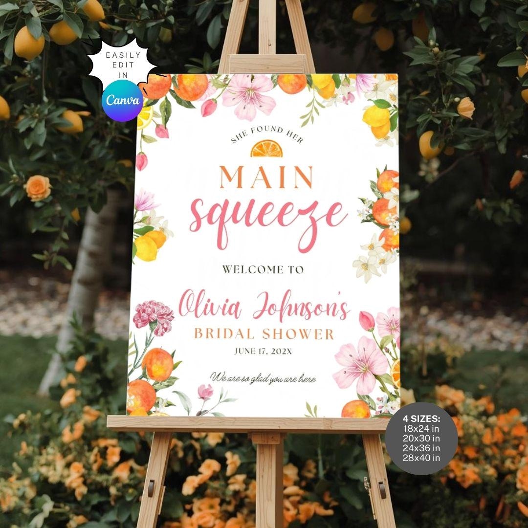 She Found Her Main Squeeze Bridal Shower Welcome Sign • Citrus Lemon ...