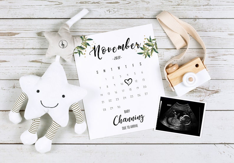 Social Media Baby Announcement Personalized month Baby Due date printable calendar November 2021 Custom PREGNANCY ANNOUNCEMENT Calendar