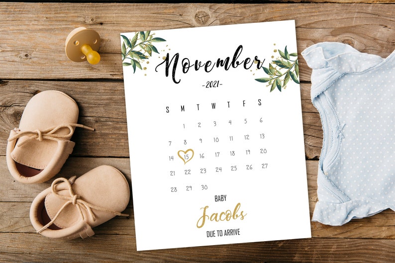 Social Media Baby Announcement Personalized month Baby Due date printable calendar November 2021 Custom PREGNANCY ANNOUNCEMENT Calendar