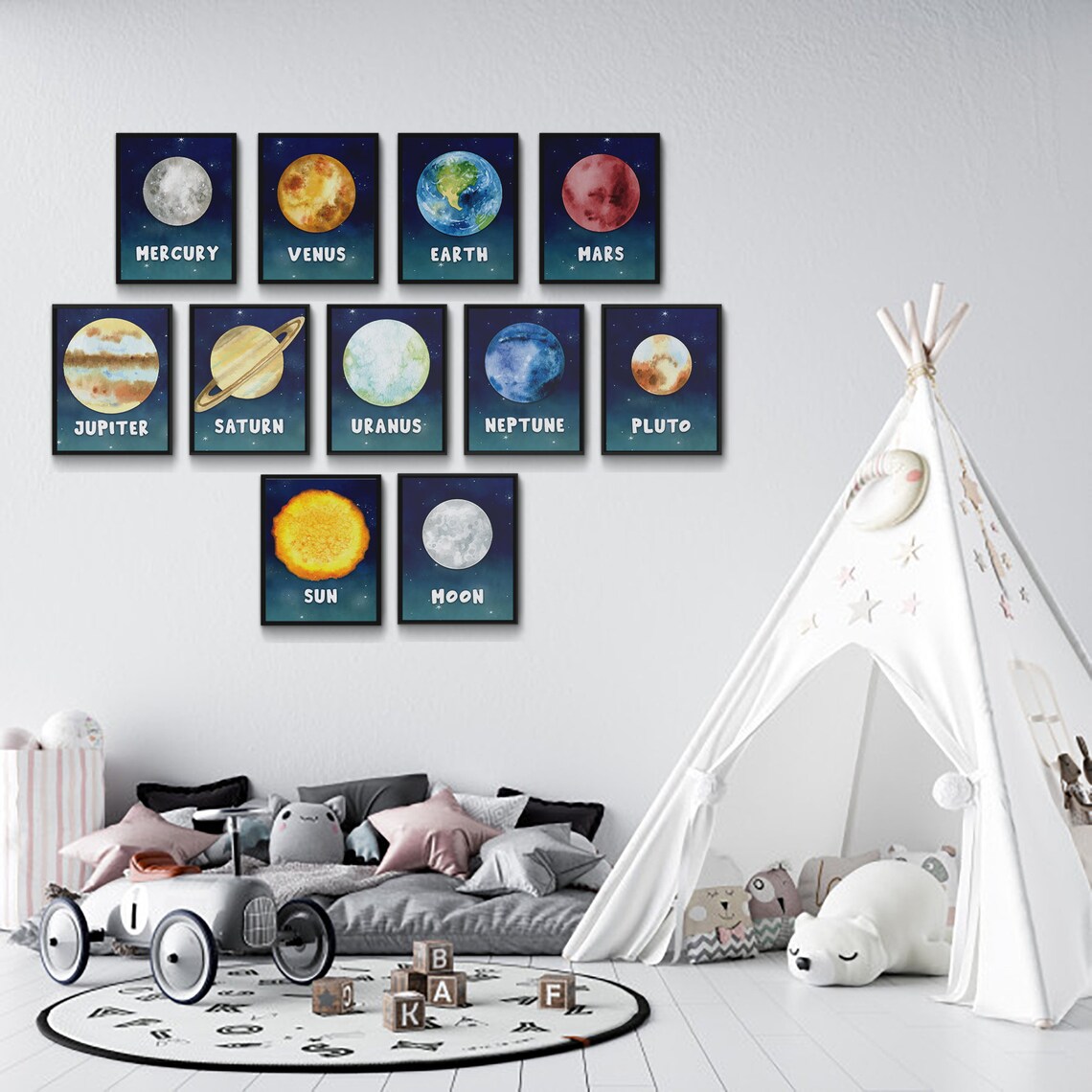 Watercolor SOLAR SYSTEM PLANETS Set of 10 Prints, Printable Wall Art ...
