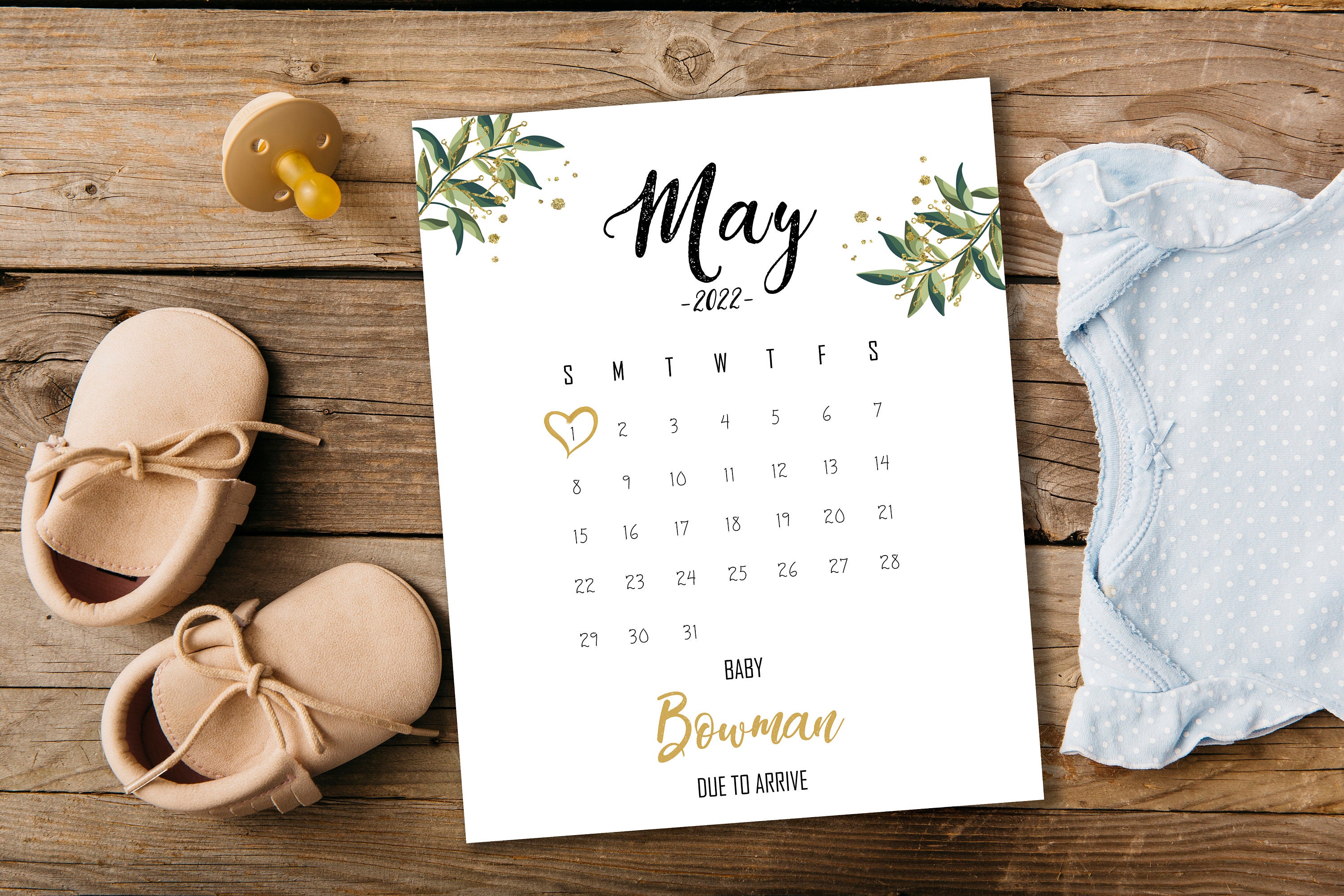 May 2022 Custom Pregnancy Announcement Calendar